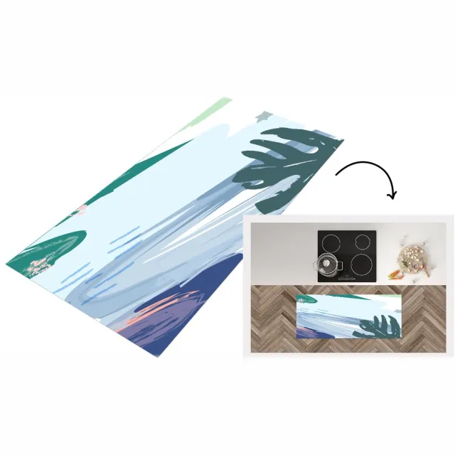 KitchenYeah Keukenloper - Loper keuken - Zomer - Monstera - Verf - Keukenloper vinyl Multicolor