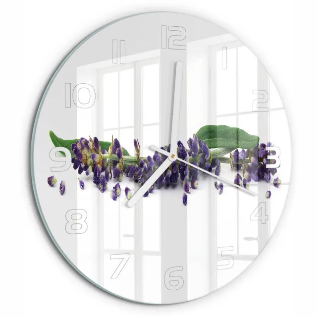 TULUP Wandklok - Lavendel Moderne Wandklok Glas - fi30 cm - Paars Wandklok Glas Decoratie - Witte handen - Ronde Klok - Glazen Wandklok Design - Klok Glas Met Opdruk