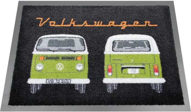 Brisa VW Collection - Volkswagen voetmat, deurmat, voetveegkrabber met VW T2 Bulli Bus en Volkswagen retro belettering Groen