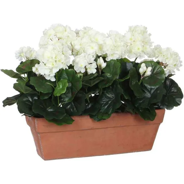 Mica Decorations Kunstplant Geranium Wit - H 40cm - Zandcement sierpot - Mica Decorations