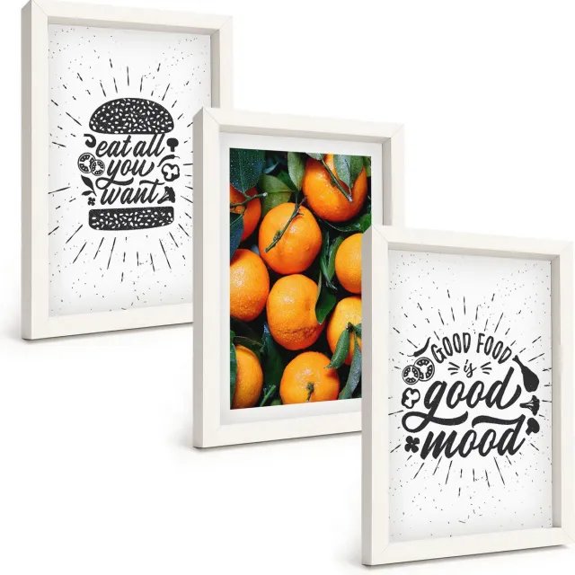 TULUP 3-Delige Schilderij Set - Keukenmotieven en sappige sinaasappels - 20x30 - Stijlvolle Muurdecoratie - Slaapkamer - Wanddecoratie Witte lijst