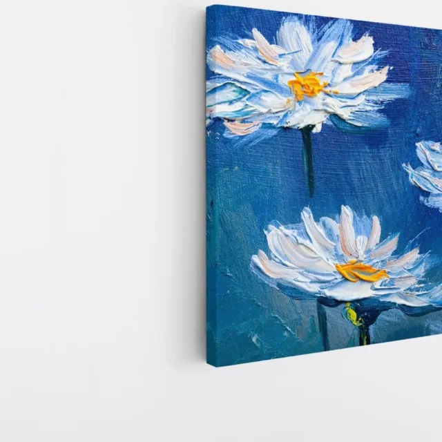 Saammp Canvas Schilderij - Witte Daisies Abstract - Natuur - Modern - 100x100 - Foto op canvas - Wanddecoratie - Muurdecoratie Woonkamer - Kantoor Decoratie Multicolor