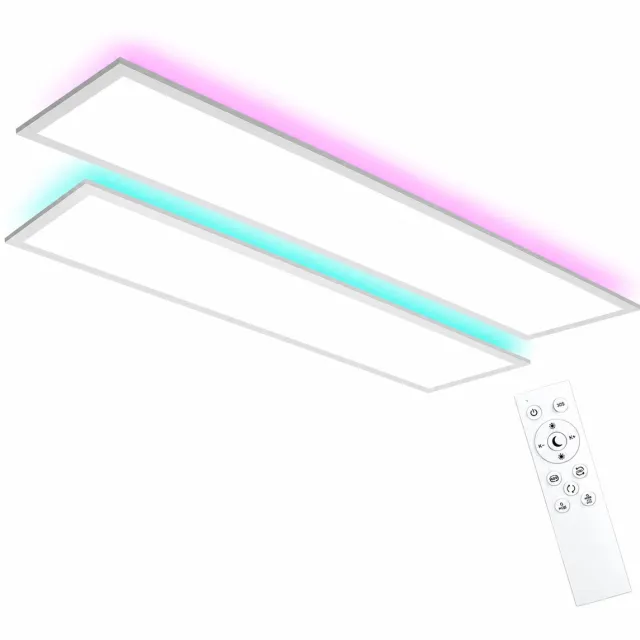 Oraymin Set van 2 LED Plafondlampen 120x30 cm - 40W - RGB Sfeerverlichting - Dimbaar met Afstandsbediening Wit