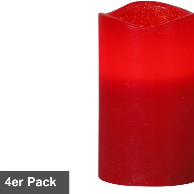 Star Trading kaarsenset mei, 4 stuks, pilaarkaarsen, was, rood, LED, timer, warm wit, 12,5 cm