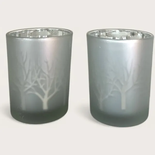 Massamarkt Theelichthouder Glas 5,5x7cm Set A2st Grijs