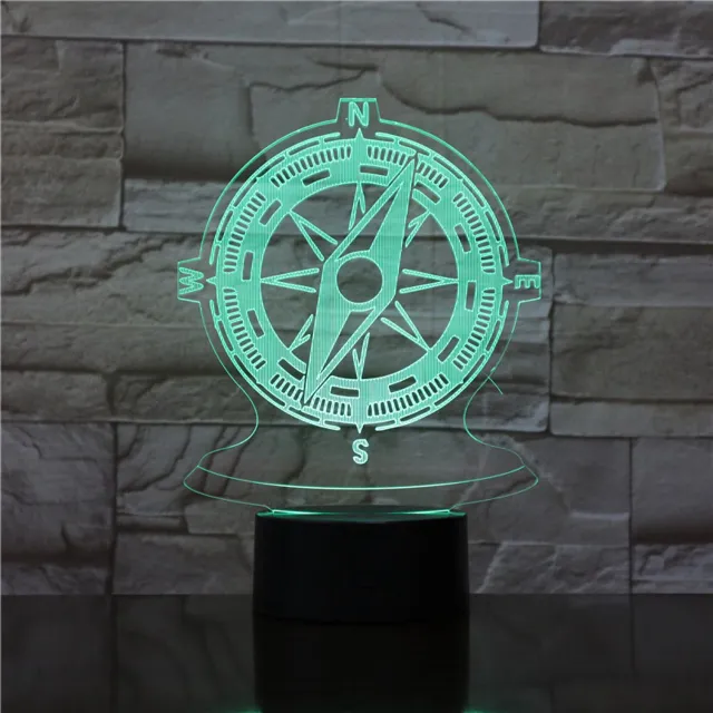 MC Living 3D Led Lamp Met Gravering - RGB 7 Kleuren - Kompas