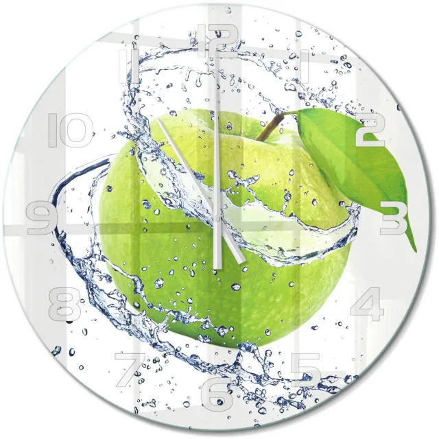 TULUP Wandklok - Groene appel Glazen Wandklok Design - fi60 cm - Groente Klok Glas Met Opdruk - Witte handen - Ronde Klok - Wandklok Glas Met Motief - Decoratieve Glazen Klok
