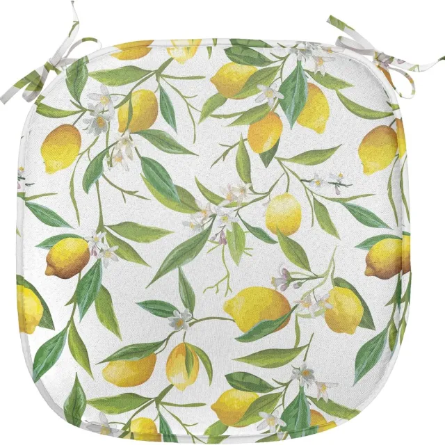 ABAKUHAUS Natuurlijke Bekleding voor eetkamerstoelen, Lemon Woody Romantisch, Decoratief waterdicht kussen met banden voor keukenzitplaatsen, 40cm x 40cm, Groen Wit Geel Groen, Wit, Geel,