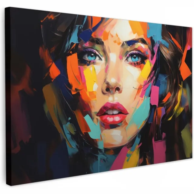 Famanu Canvas schilderij 120x80 cm voor kamerdecoratie, abstract portret kunstwerk Zwart