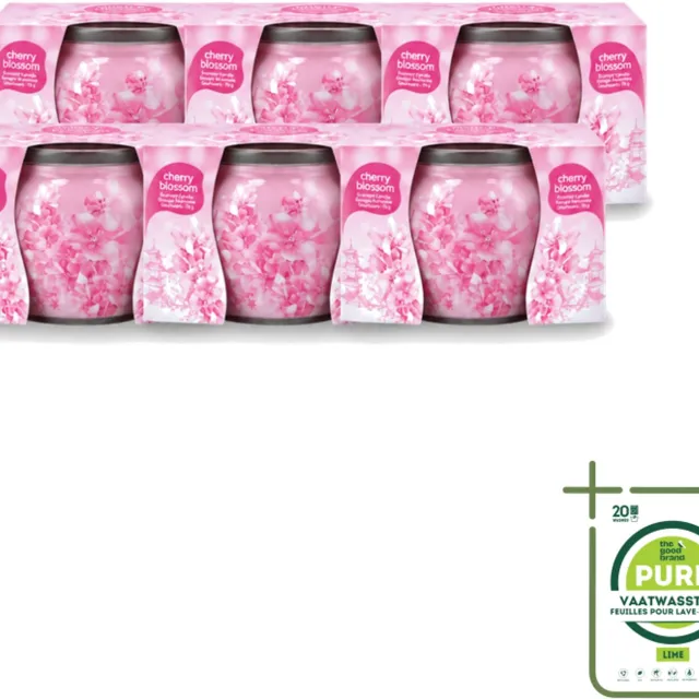 At Home 6 x At Home - Scents - Geurkaars - Cherry Blossom - 70 g - Grootverpakking - Vaatwasstrips - Geurkaars Cherry Blossom - Geur In Huis - Kersenbloesem Geur - Rustgevende Geur - Geur In Woonkamer Roze