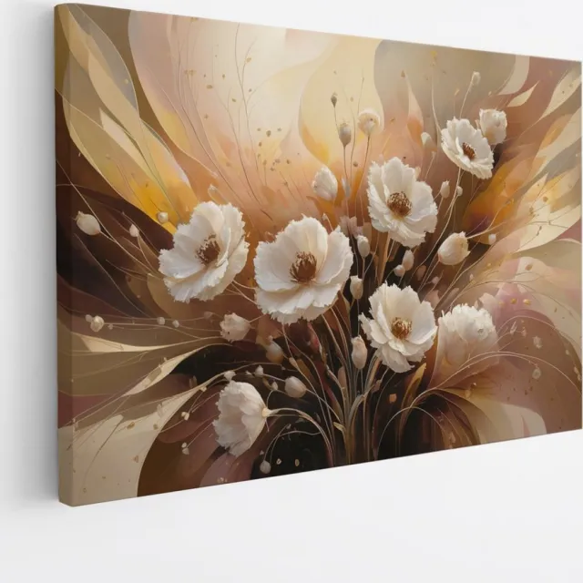 Saammp Canvas Schilderij - Witte bloemen - Abstract - 100x75 - Foto op canvas - Wanddecoratie - Muurdecoratie Woonkamer - Kantoor Decoratie Multicolor