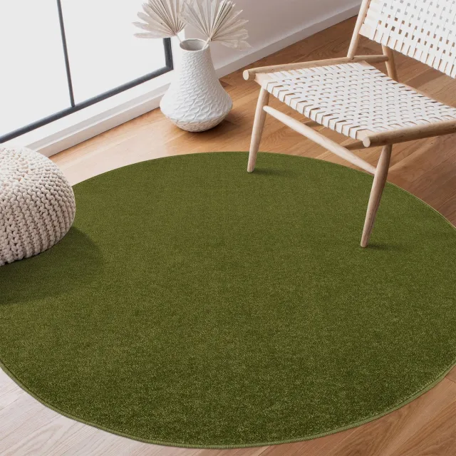 Muratap Uni Rond Groen Vloerkleed – Modern Laagpolig Effen Tapijt- 120 CM Ø Zwart