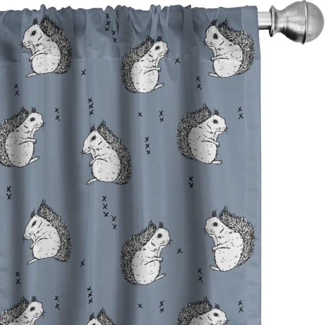 ABAKUHAUS Gordijnen met eekhoorns – 2-delige set 75x225 cm – microvezel – multicolor blauw/grijs