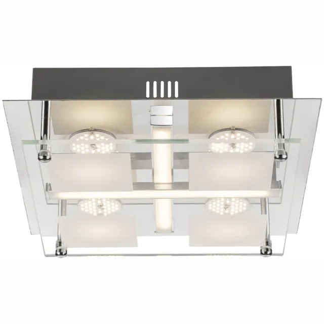 Globo Lighting LED plafondlamp Plafondlamp Woonkamerlamp Plafondspot Slaapkamerlamp, chroom glas, LED 18W 1260Lm warm wit, LxBxH 24x24x7 cm
