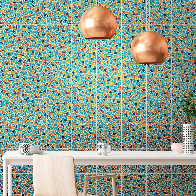 Ambiance Sticker Muurstickers - Zelfklevende tegelmuurstickers voor keuken en badkamer - TERRAZZO WENDY - 24 stickers 10x10cm Multi color