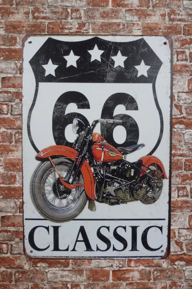 Cave & Garden Wandbord - Route 66 classic - Metalen wandbord - Mancave - Mancave decoratie - Retro - Metalen borden - Metal sign - Bar decoratie - Tekst bord - Wandborden – Bar - Wand Decoratie - Metalen bord wit