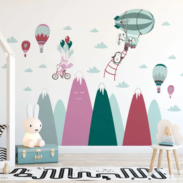 Ambiance Sticker Scandinavische bergstickers met dromerige dieren, 60 x 90 cm Multi color