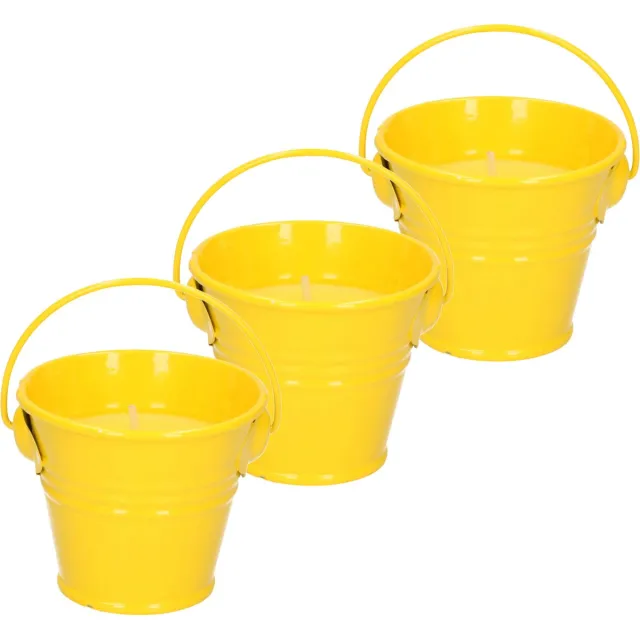 Decoris Citronella kaarsen - in zink potje - set 3x - geel - 5 branduren