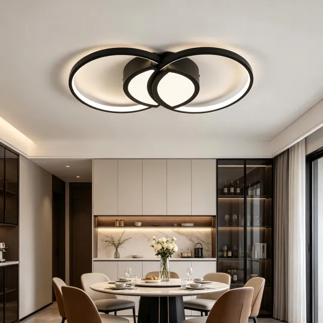 Epochglo Moderne LED Plafondlamp met Geheugenfunctie, Timer & Nachtlampje - Zwart Plafonnière (54x31cm) - 35W 3150LM - Geometrisch Dubbele Ring Design - Dimbaar met Afstandsbediening (3000K-6500K) - Plafondverlichting voor Woonkamer & Slaapkamer