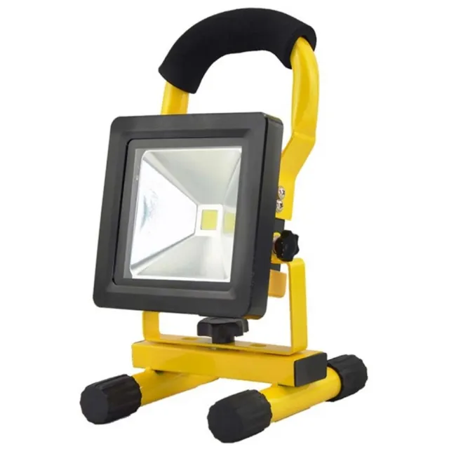RexTech LED bouwlamp op accu - 10 watt - 900 lumen - Koud wit licht (5000K) - Oplaadbare werklamp met grondstandaard - IP65 - Compact formaat Geel