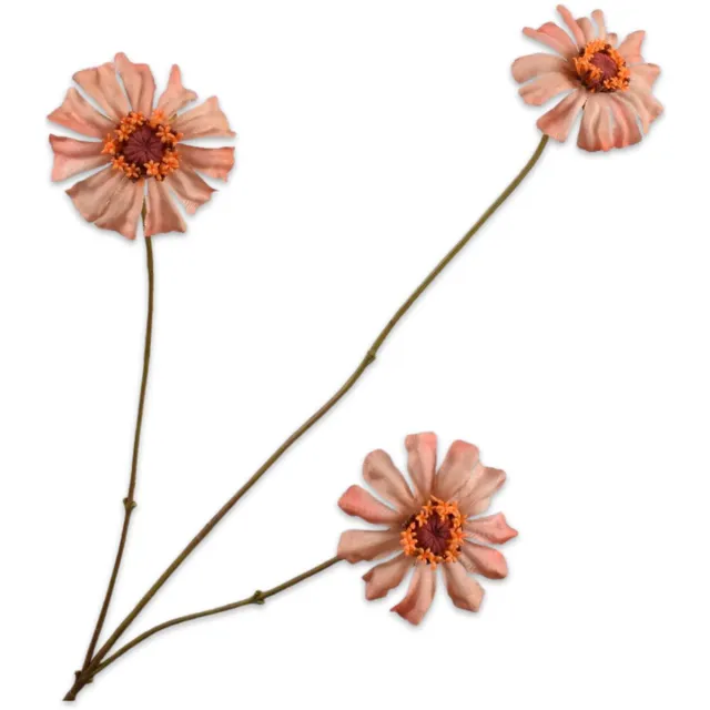 Silk-ka Kunstbloem-Zijde Bloemen Zinnia Tak Zalm 64 cm Per 2 Stuks