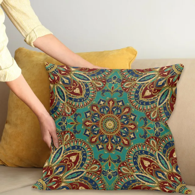 ABAKUHAUS Mandala Sierkussenhoes, Etnisch Thema Patroon van Cultural Stijl Oosters Medieval Motieven Oosters en Folk Details, Decoratieve Vierkante Sierkussenhoes, 100 x 100 cm, Teal Indigo
