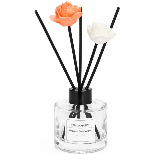 SWGOTA Geurstokjes Nieuwe witte thee 100 ml - Zonder vlam - Glazen fles met oranje en witte bloemendecoraties - In doos Zwart