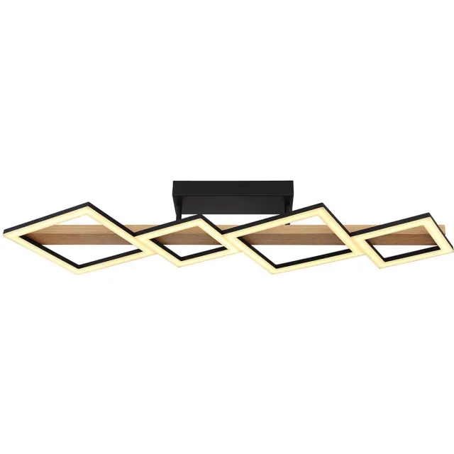 Globo LED plafondlamp hout woonkamer lamp design lamp vierkantjes, MDF metaal, 35W 1880Lm warm wit, LxBxH 92x30x13 Bruin