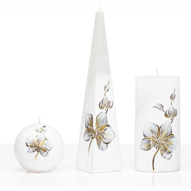Jakelis Kaarsen - Set - Handgeschilderd - Bloem Creme/bruin/wit