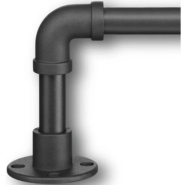 Ibenzoa Gordijnroede in verstelbare industriële stijl voor woonkamer en slaapkamer met flenskop, mat zwart, 81-144 cm