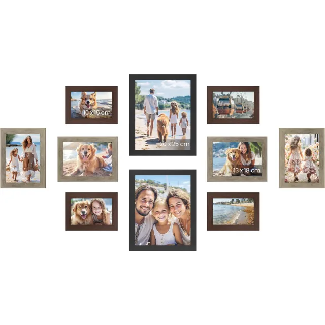 Songmics Lijst - Fotolijst - 2 Foto's 20x25 cm 4 Foto's 13x18 cm 4 Foto's 10x15 cm - Kunststof en MDF Natureik