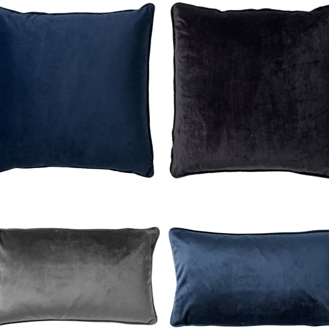 Dutch Decor KUSSENSET - 4-delig - Matching Velvets - 45x45 cm en 30x50 cm - inclusief binnenkussens - blauw, zwart, grijs - Met Ritssluiting – Decoratie set sierussens - Comfortabele kussentjes voor op de Bank