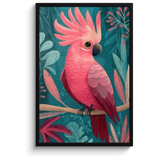 FrameYourWall Poster in lijst - Fotolijst 60x90 cm - Posters - Kaketoe - Tropische bladeren - Tak - Posterlijst zwart - Decoratie - Wanddecoratie woonkamer - Muurdecoratie slaapkamer