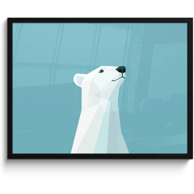 FrameYourWall Poster in lijst - Fotolijst 70x50 cm - Posters - Ijsbeer - Lichtblauw - Minimalistisch - Posterlijst zwart - Decoratie - Wanddecoratie woonkamer - Muurdecoratie slaapkamer