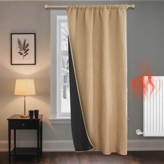 Qelus Panelen Verduisterend Gordijn - Blackout Effen Gordijnen - Thermisch Isolerend en Geluidswerend - Warmte & Koudeblokkerend Overgordijnen- Voor Woonkamer & Slaapkamer, B 140 x H260cm -1 stuk (Beige)