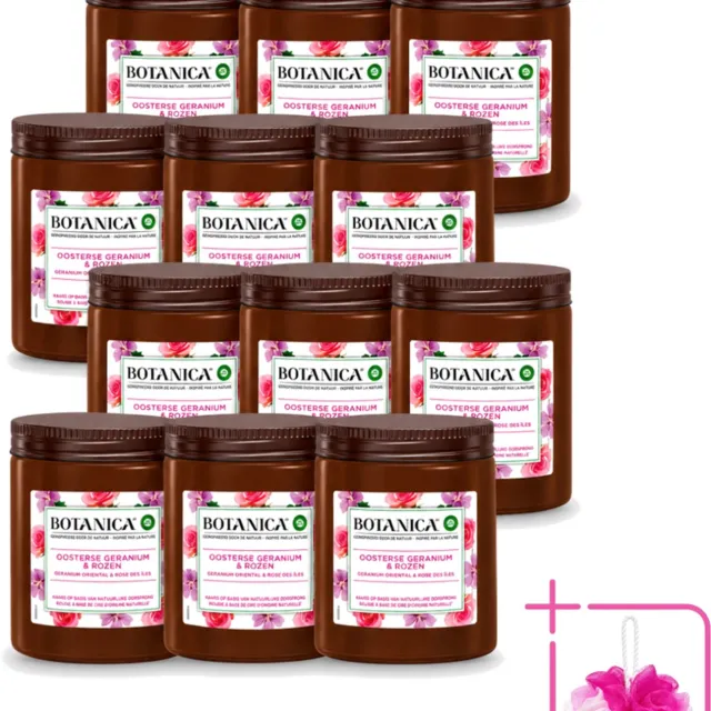 Air Wick 12 x Botanica by Air Wick - Geurkaars - Geranium & Rozen - 40 Uur Brandduur - Bulkverpakking - Geurkaars - Douchemop - Geranium en rozen Wit