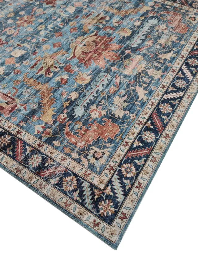 Vercai Rugs Vintage Collectie - Hoogpolig Vloerkleed - Machine Wasbaar - Chenille/ Polyester - Blauw