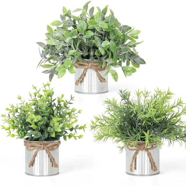 Unyqoos Set van Drie Realistische Kunstplanten in Metalen Pot voor Binnen en Buiten, groente, 20 cm , 3 stuks