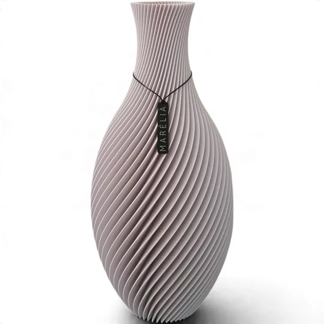 MARÉLIÀ Vaas Liva Oyster 34cm - Japandi - Art Deco - 3D - Bloemenvaas - Beige / Bruin / Zwart - Droogbloemen - Kunstbloemen - Bloemen - Woondecoratie