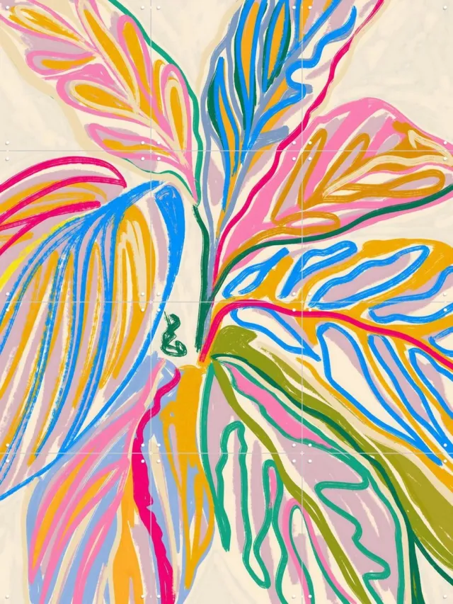 IXXI Rhythms of Bloom, Uma Gokhale & Various - 60 x 80 cm - Grote wanddecoratie en posters - Abstract, Gang, Slaapkamer, Woonkamer, Bladeren Blauw