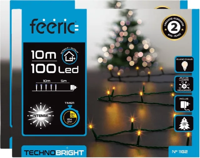 Feeric lights & Christmas Feeric lights Kerstverlichting - 2x - warm wit - 10 meter - 100 led lampjes - groen snoer