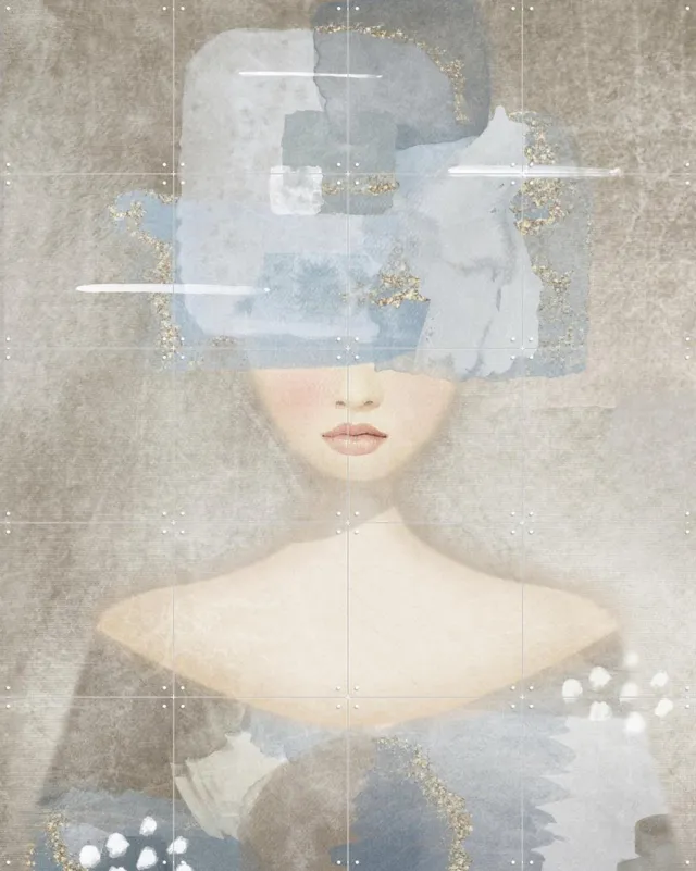IXXI Sora, Mirjam Duizendstra - 80 x 100 cm - Grote wanddecoratie en posters - Grafisch Ontwerp, Aquarel, Illustraties, Abstract, Slaapkamer Beige / Blauw / Wit