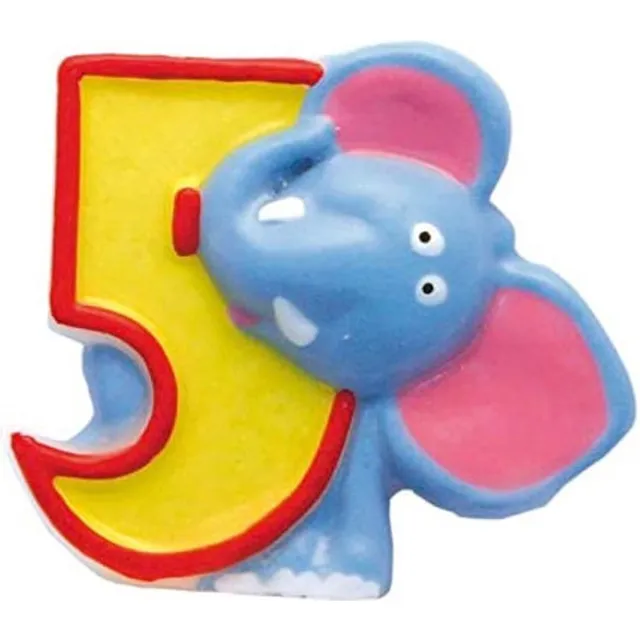 Riethmuller Taartdecoratiekaars Nummer 5 - Safari - Hoogte ca. 6 cm Olifant