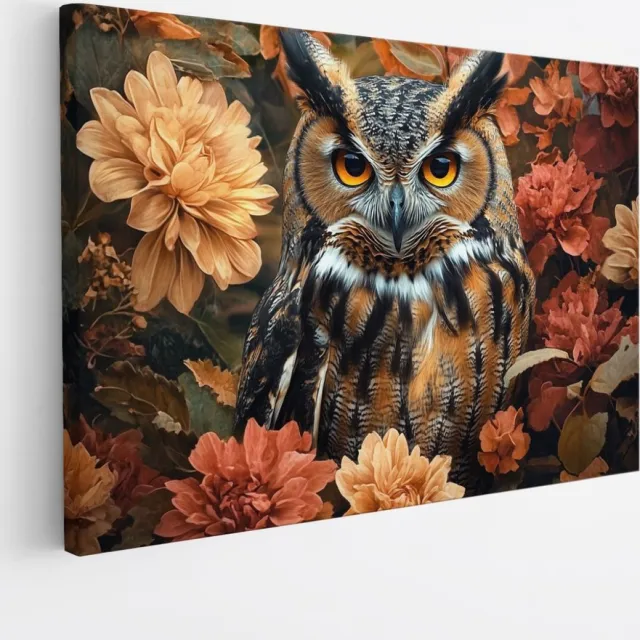 Saammp Canvas Schilderij Uil - bloemen - Abstract - Dieren - Natuur - 40x30 - Foto op canvas - Wanddecoratie - muurdecoratie Woonkamer - Slaapkamer decoratie - Canvas Print Multicolor