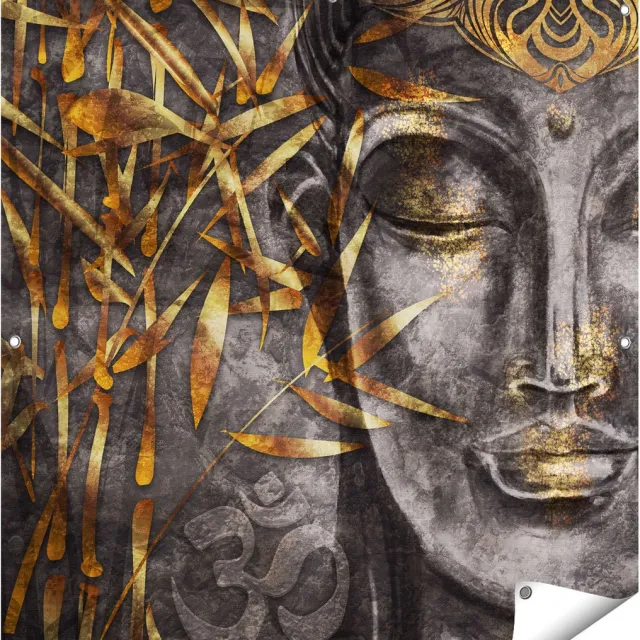 Gards Tuinposter Gouden Boeddha van Aquarel - Abstract - 100x100 cm - Tuindoek - Tuindecoratie - Wanddecoratie buiten - Tuinschilderij Multikleur