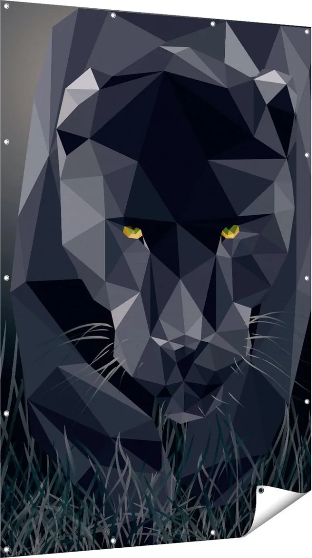 Gards Tuinposter Zwarte Panter van Origami - Abstract - 120x180 cm - Tuindoek - Tuindecoratie - Wanddecoratie buiten - Tuinschilderij Multikleur