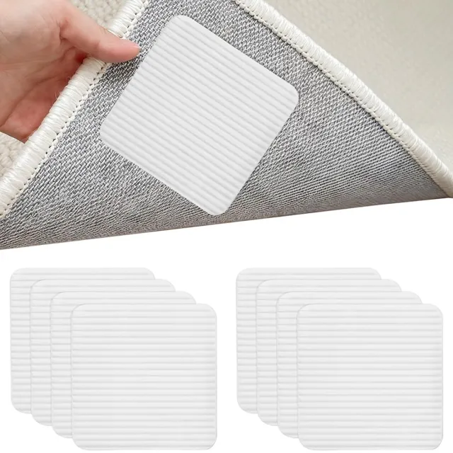 Imperatoris Vloerkleed Stoppers - Anti-krul Hoeken - Tapijt Grijpers - Zelfklevend en Herbruikbaar - Voorkomt Uitglijden - Set van 8 - Zwart - 100 mm wit