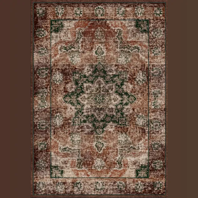 Danky Vintage Vloerkleed - Wasbaar & Antislip - Laagpolig & Zacht - Retro Patroon Roodbruin