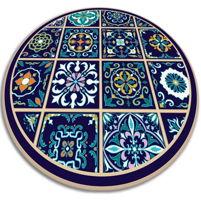 TULUP Vinyl Tapijt - Portugese tegels Tapijt Vinyl - 70 cm - Zwart Vinyl Vloerkleed - Ronde Binnen Tapijt - Slaapkamertapijt - Woonkamertapijt Zwart Portugese tegels
