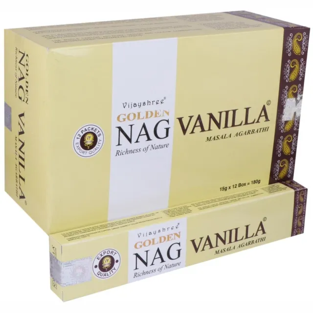 Vijayshree Golden Nag Vanilla wierookstokjes (12 pakjes van 15 gram) zacht geel
